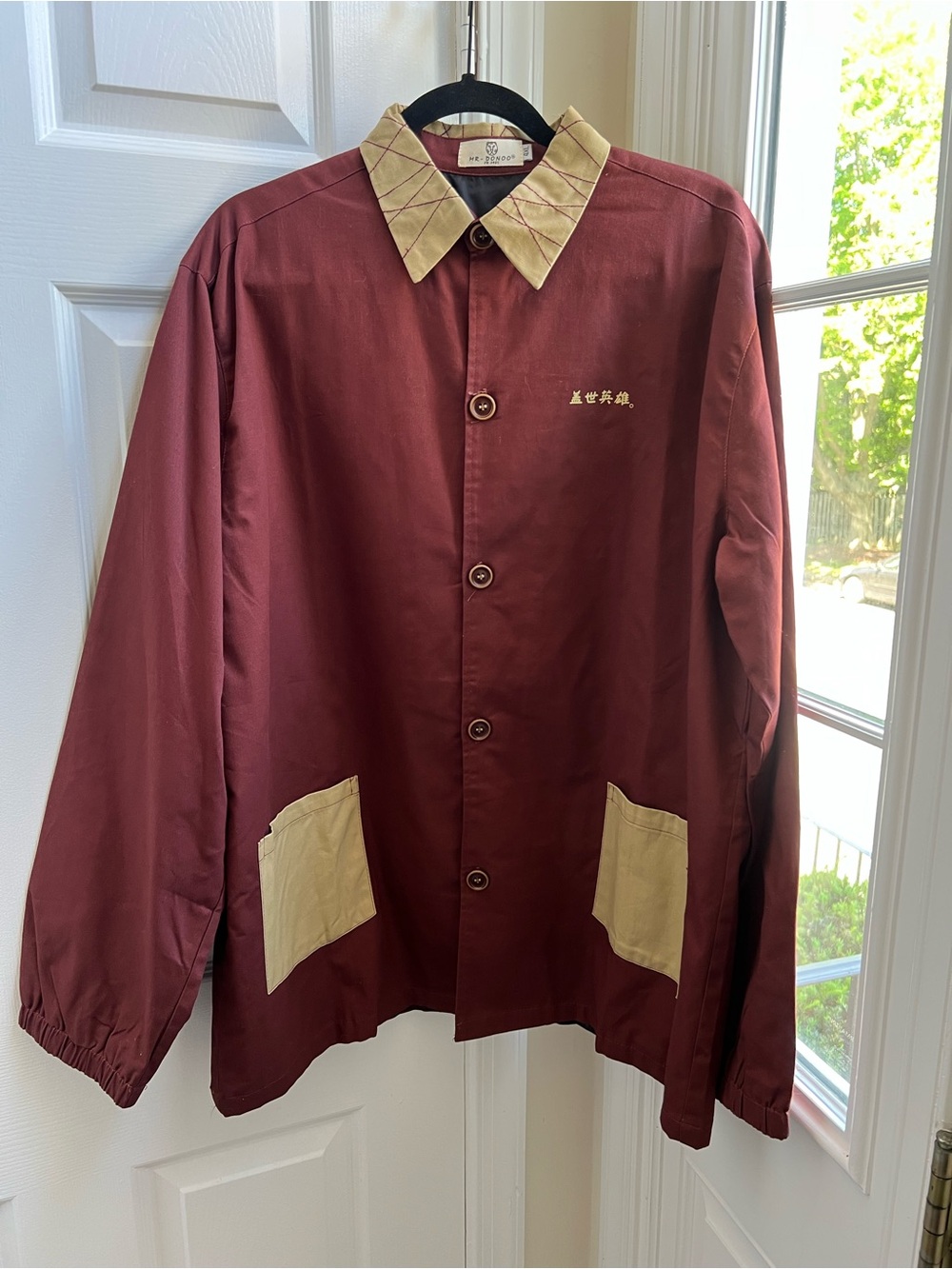 MR-DONOO Burgundy Graphic Chore Jacket Asian Streetwear Size 4XL (US sizing XL)